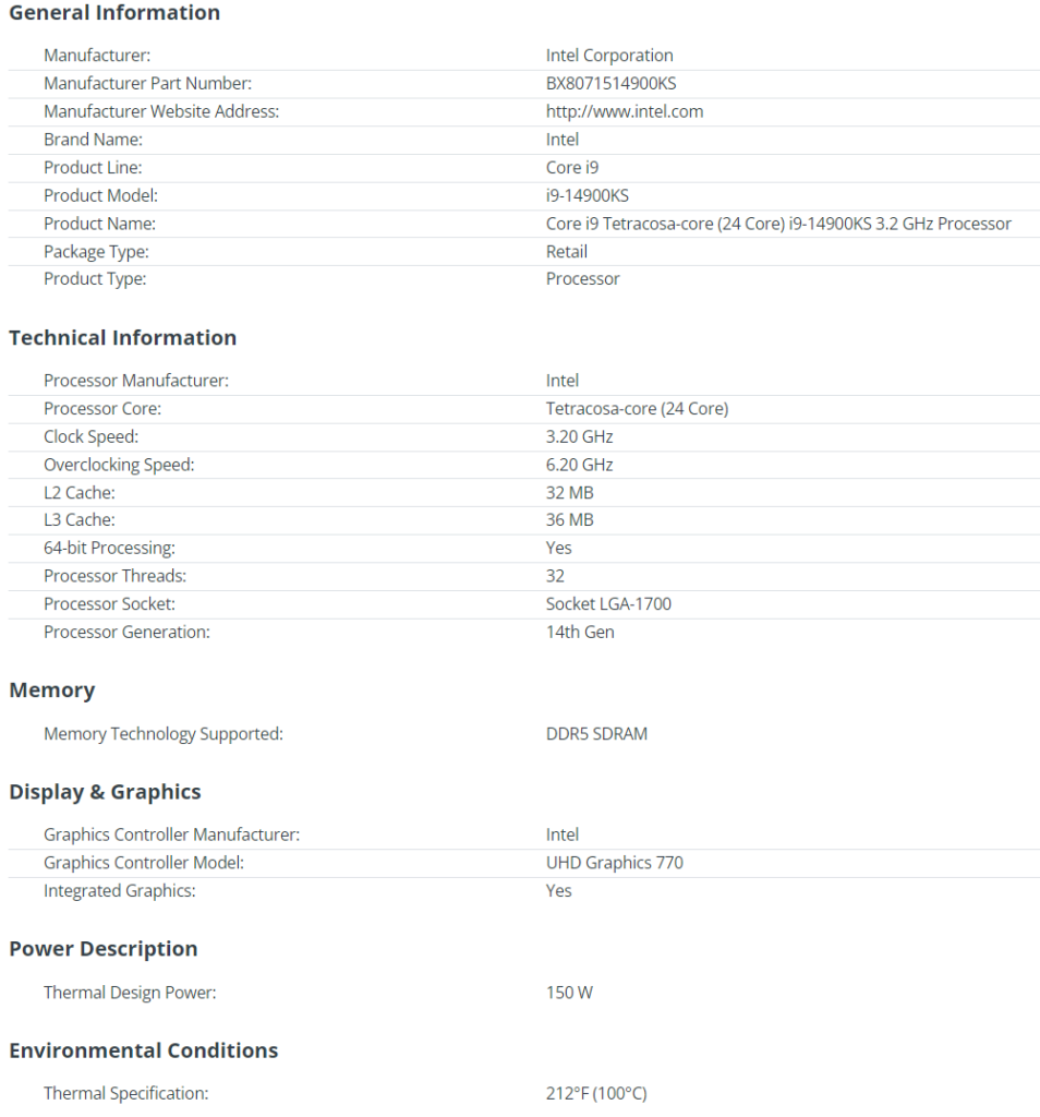 Intel Core i9 14900KS clock speed